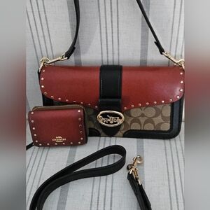 Coach Georgie Khaki Terracotta Sign-Colorblock Shoulder Crossbody Purse & Wallet